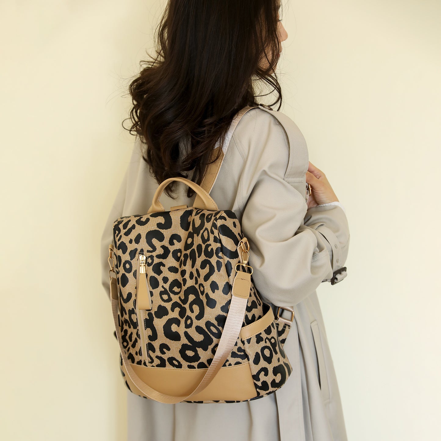 honeybee Mumford's Leopard Leather Backpack Bag