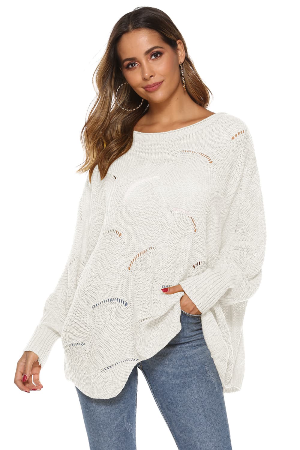 Honeybee Mumford's Round Neck Long Sleeve Openwork Sweater