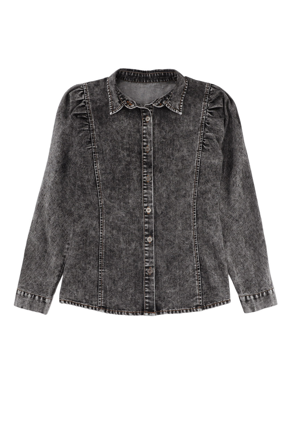 Honeybee Mumford's Black Puff Sleeve Button-Up Denim Jacket