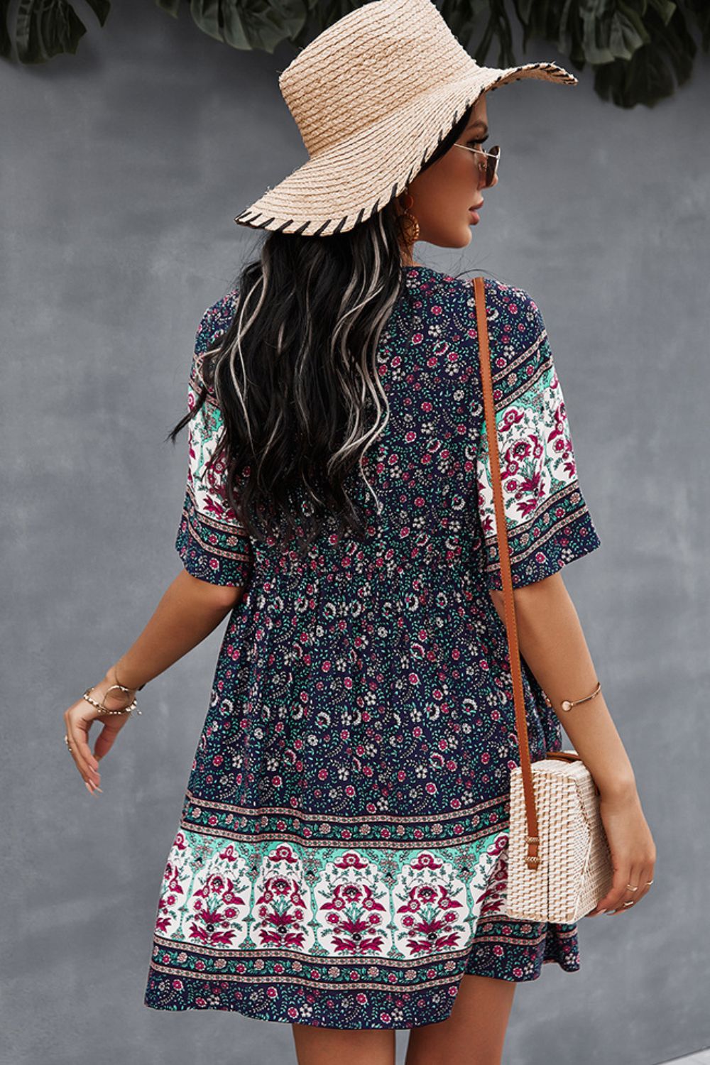 Honeybee Mumford's Bohemian Floral V-Neck Half Sleeve Dress