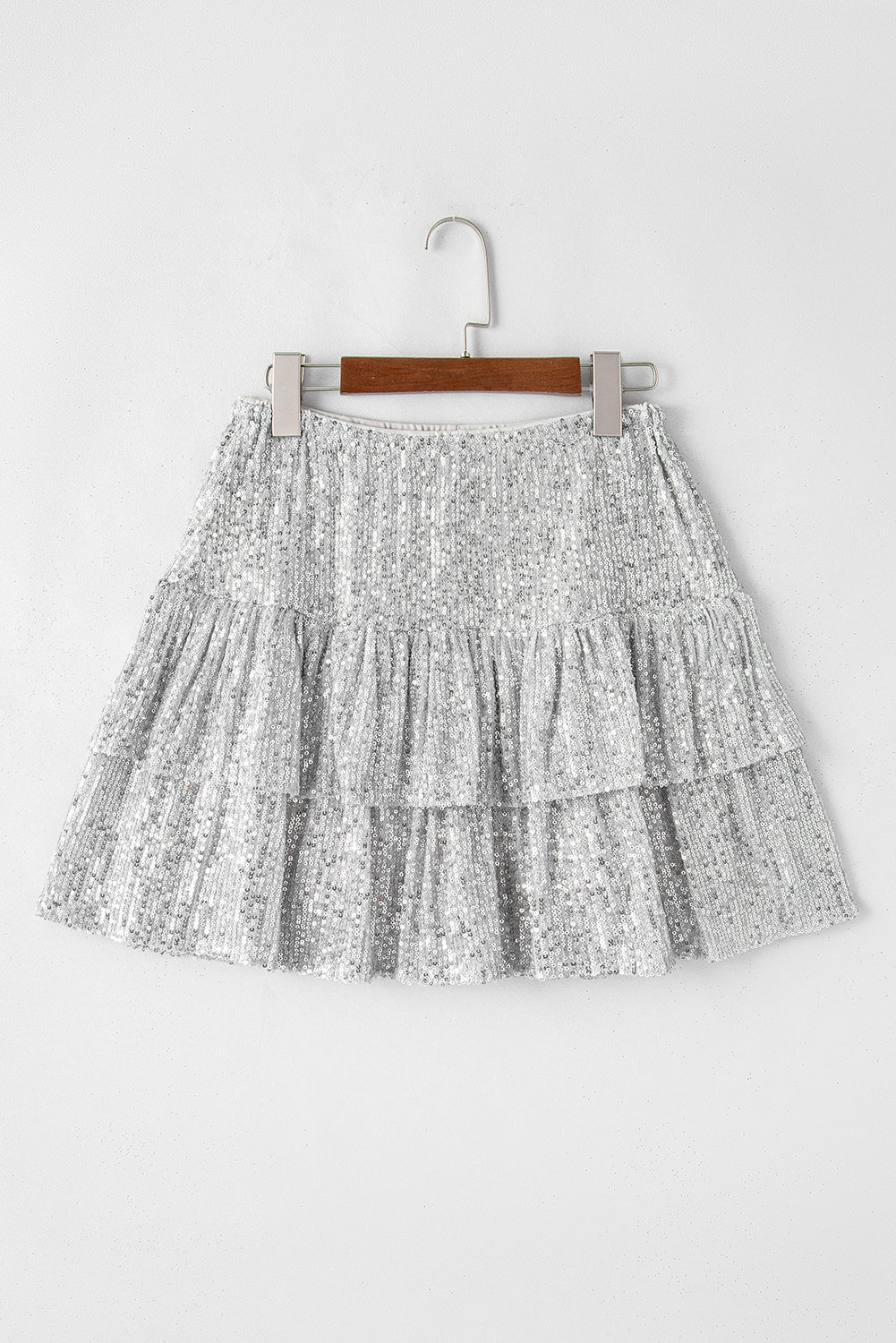 Honeybee Mumford's Silvery Sequin Tiered Ruffles Mini Skirt