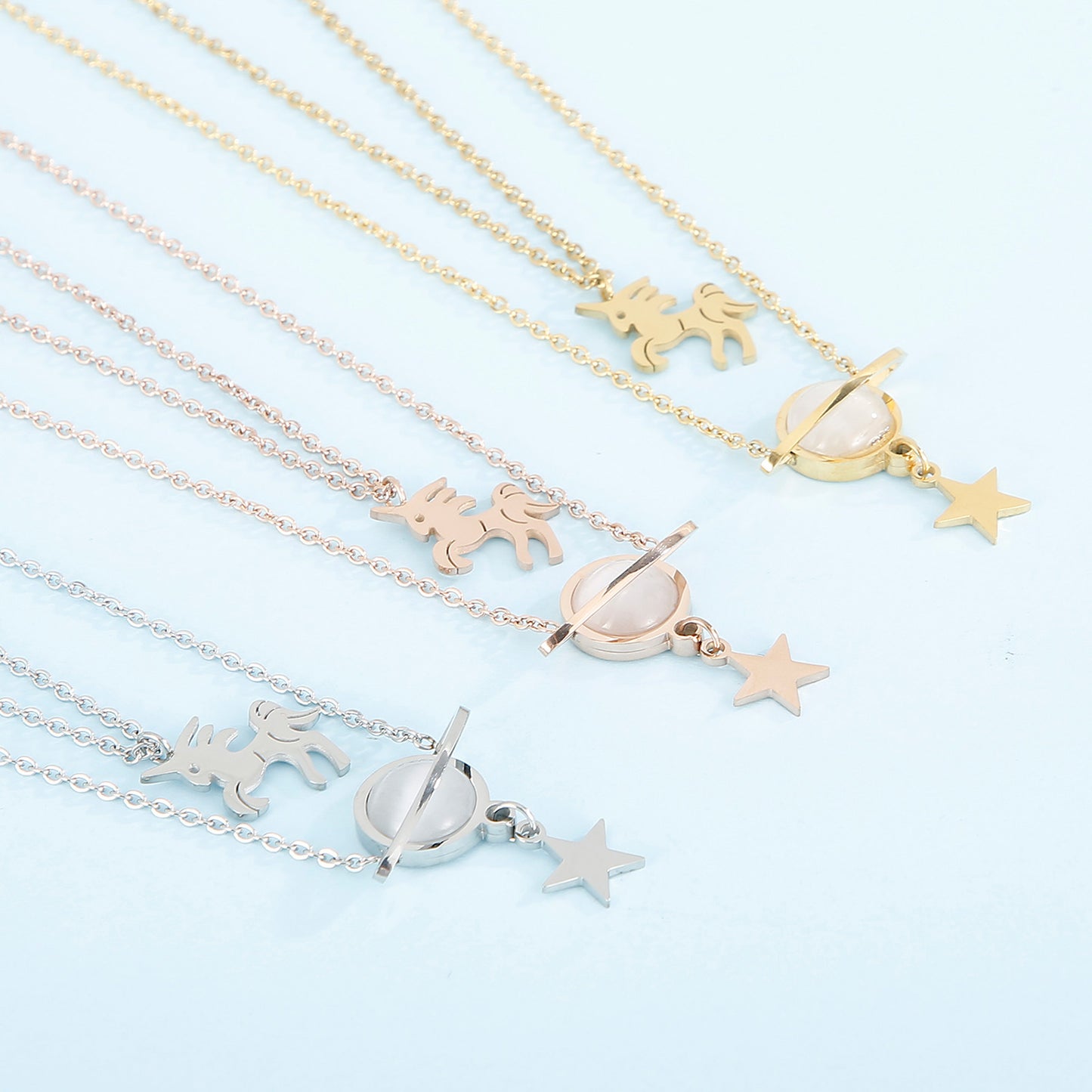 Honeybee Mumford's Unicorn and Star Shape Double-Layered Pendant Necklace