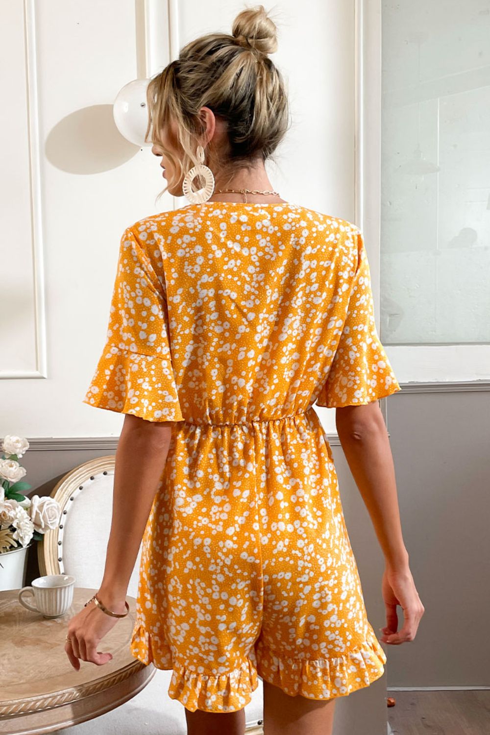 Honeybee Mumford's Printed Surplice Neck Ruffled Romper