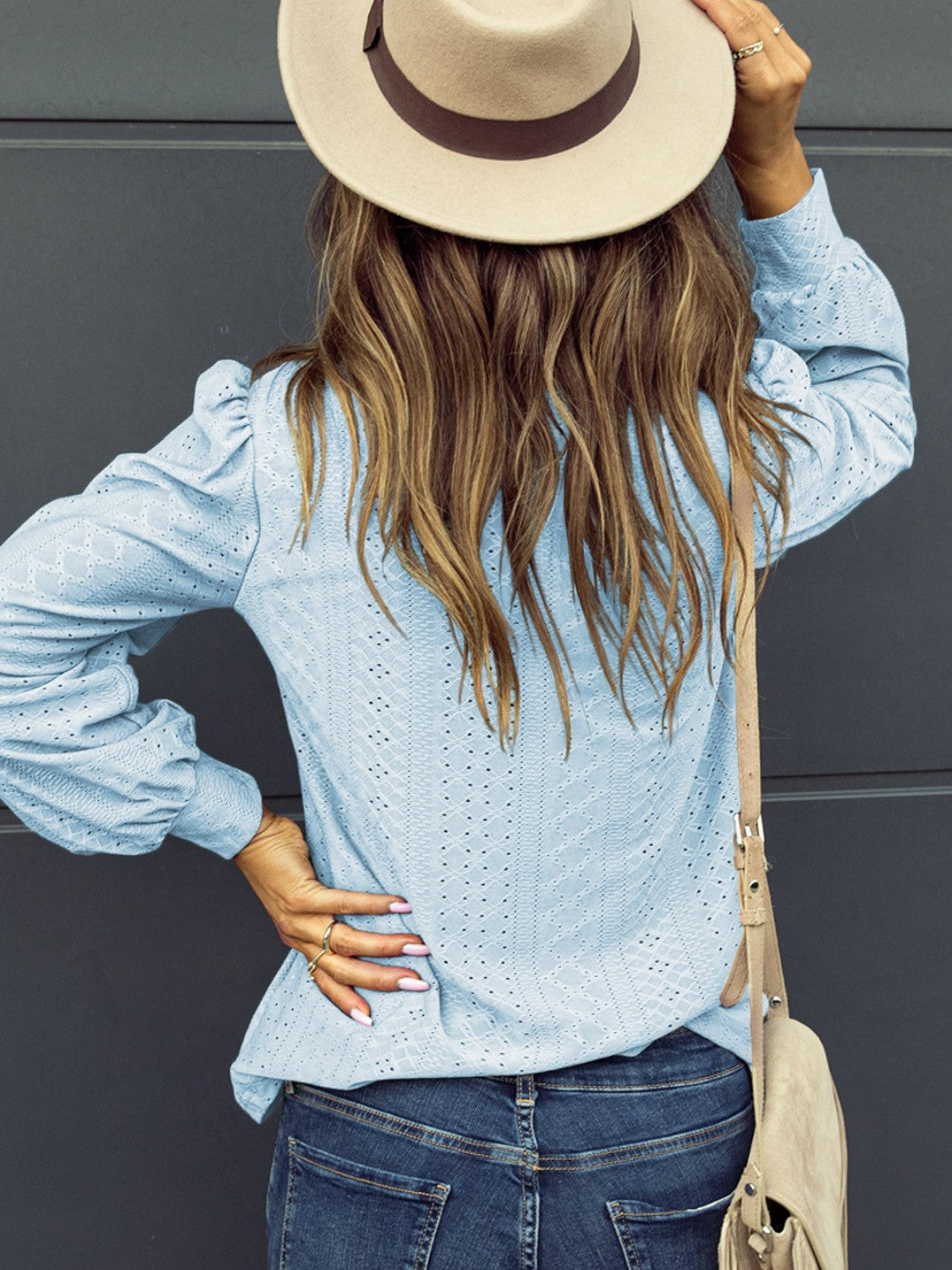 Honeybee Mumford's Eyelet V-Neck Long Sleeve Blouse