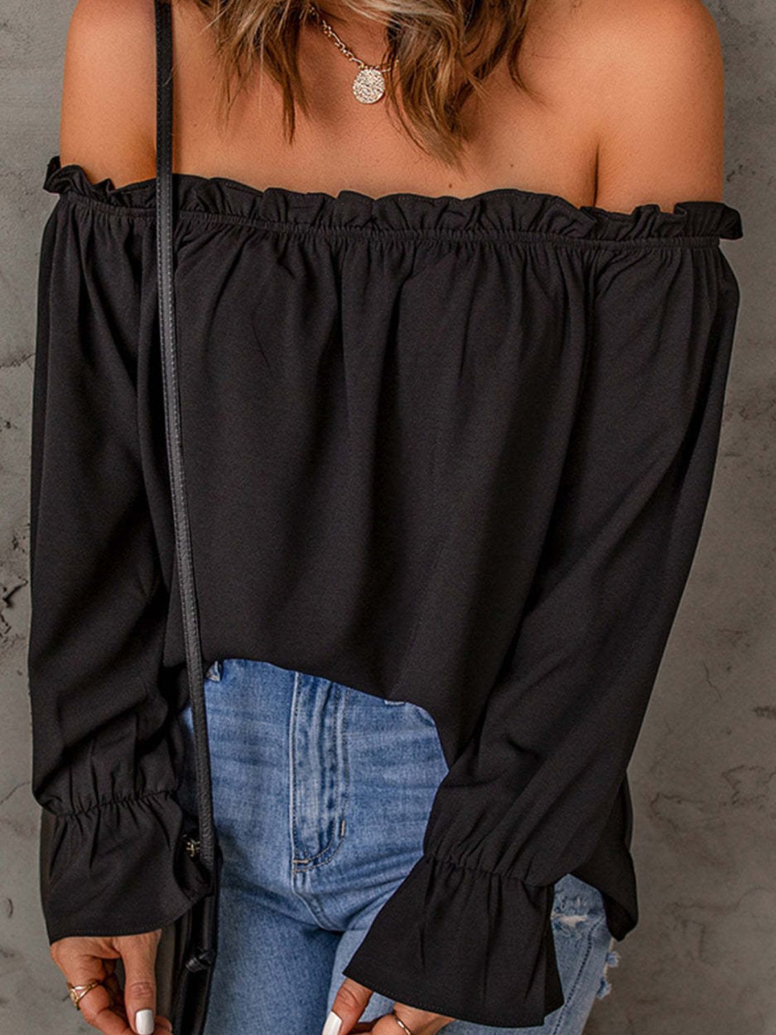 Honeybee Mumford's Off-Shoulder Flounce Sleeve Blouse