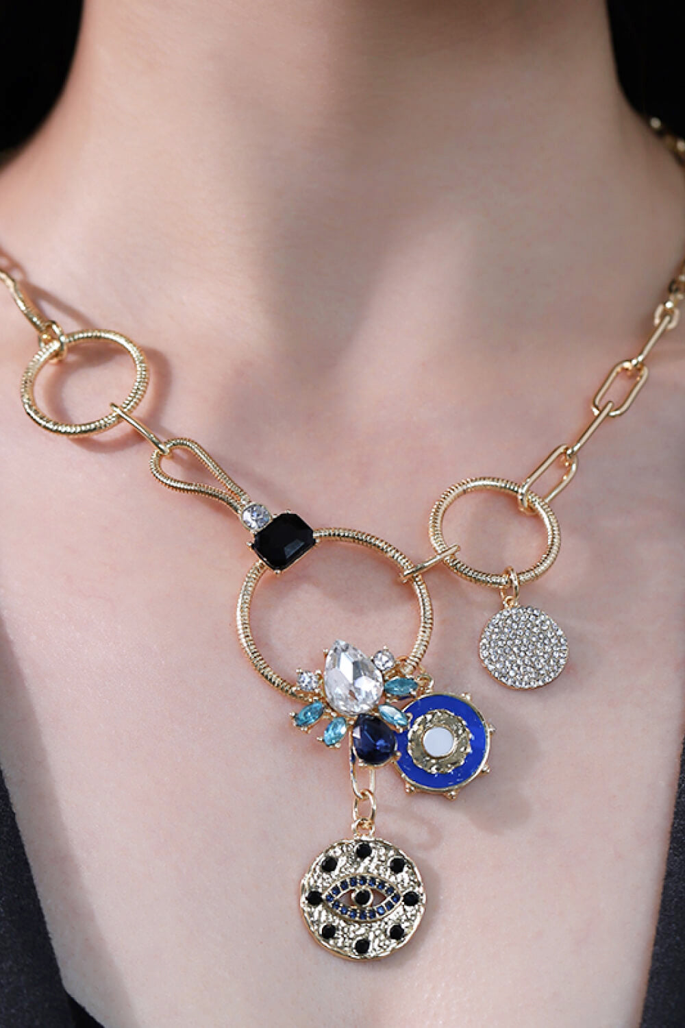 honeybee Mumford's 18K Gold-Plated Rhinestone Evil Eye Pendant Necklace