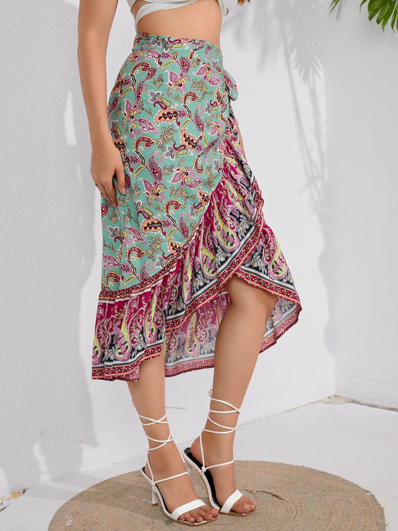 Honeybee Mumford's Tie Waistband Flounce Hem Midi Skirt