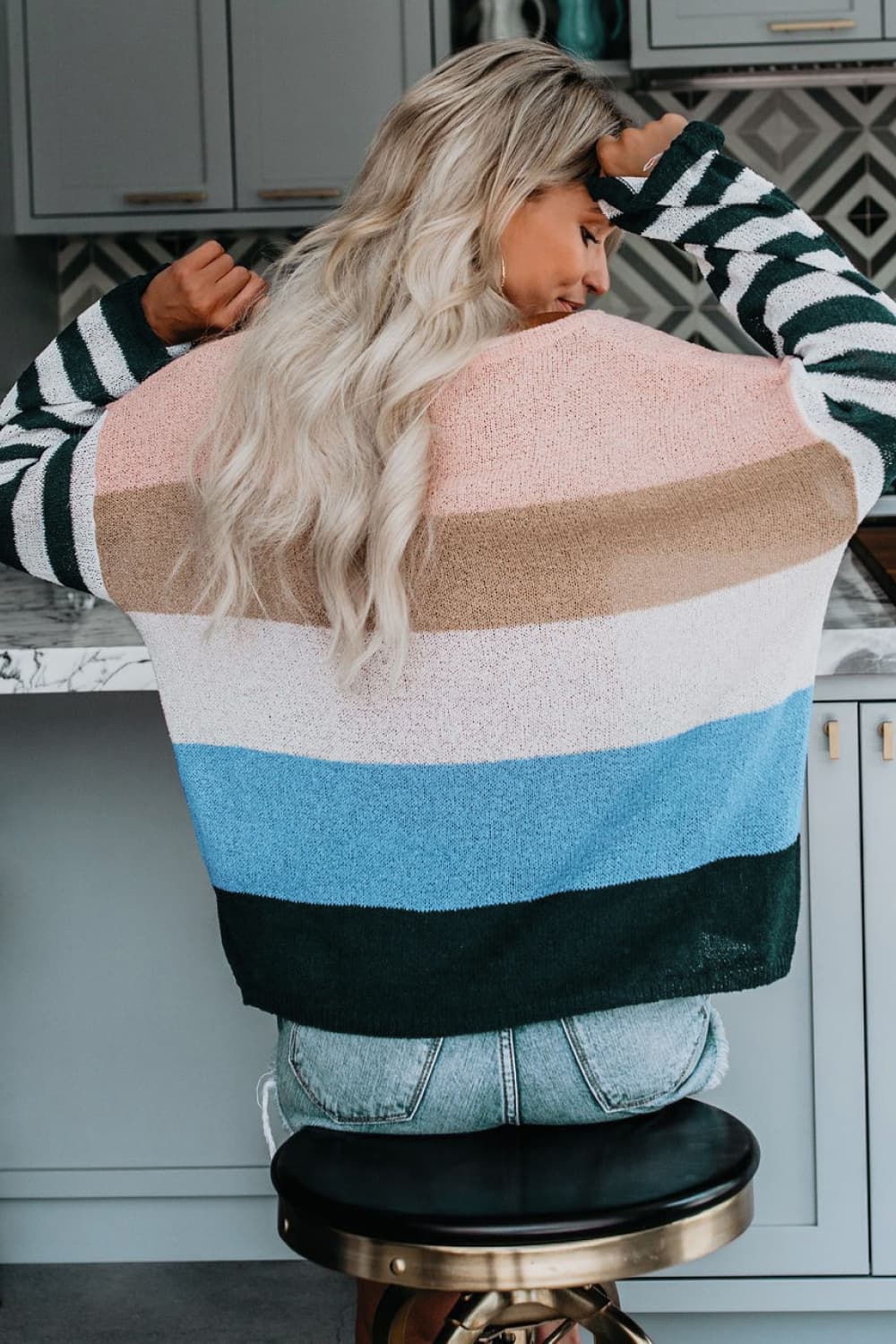 Honeybee Mumford's Color Block Boat Neck Dropped Shoulder Sweater