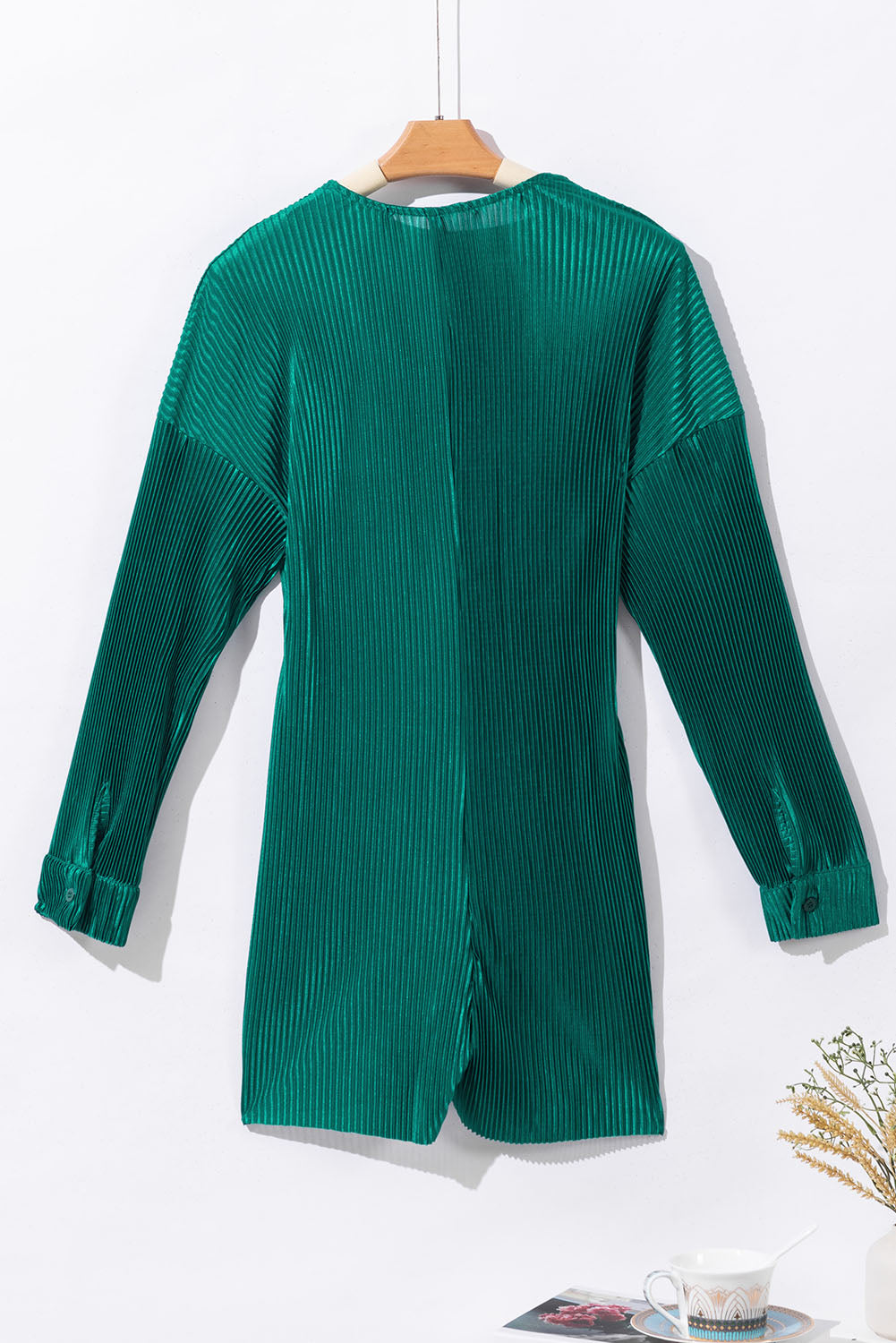 Honeybee Mumford's Sea Green Ribbed Long Sleeve Button Front Romper