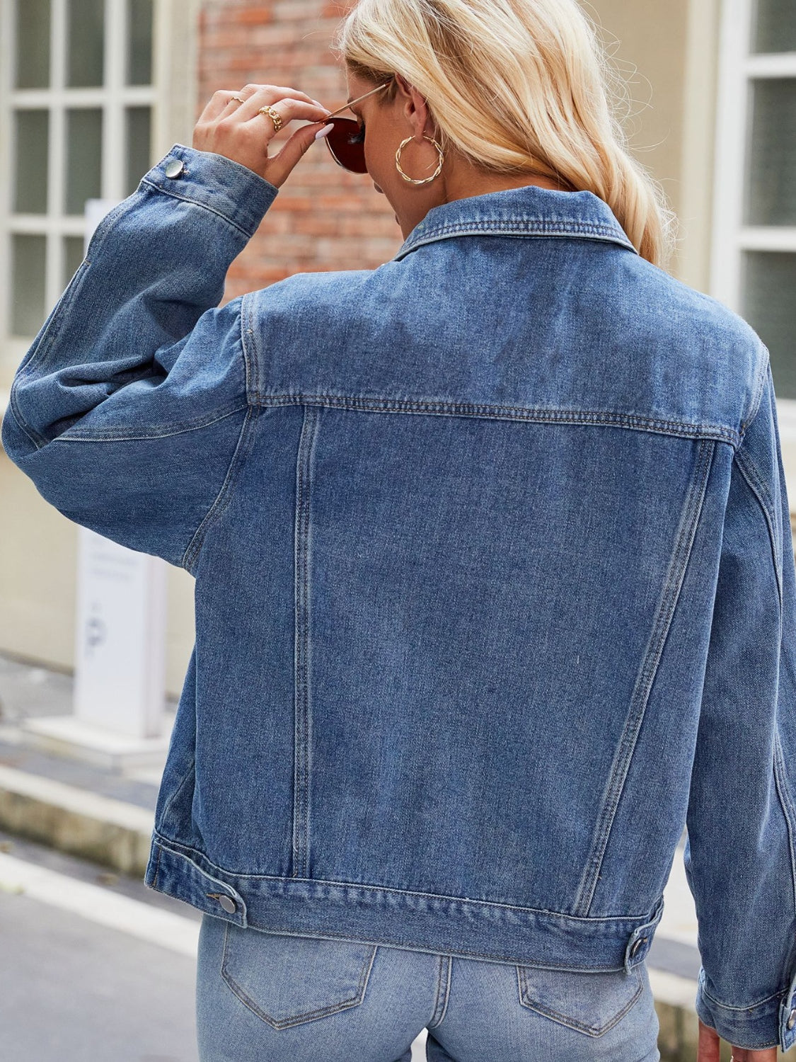 Honeybee Mumford's Pocketed Collared Neck Denim Jacket