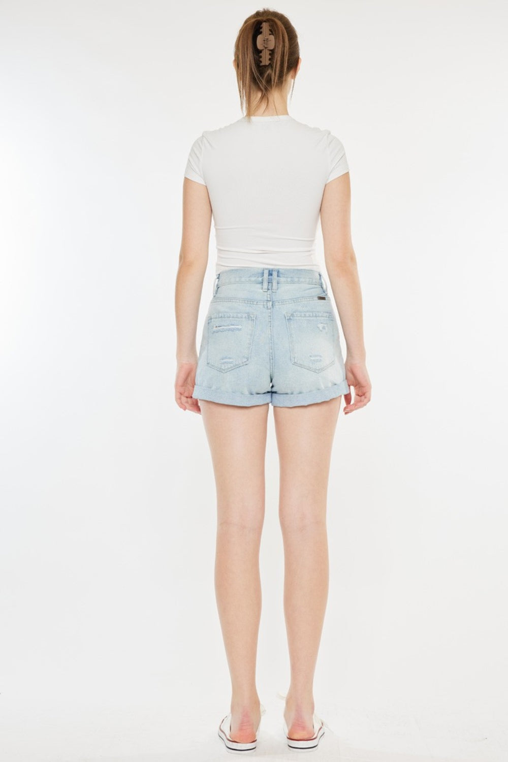 Honeybee Mumford's High Rise Repaired Mom Denim Shorts