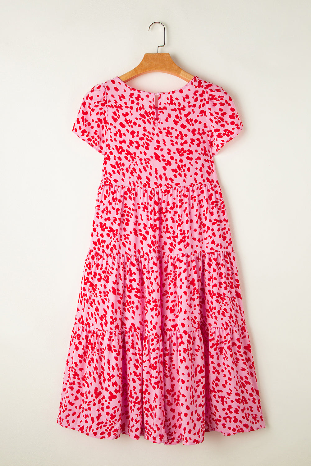 Honeybee Mumford's Pink Boho Printed Short Sleeve Flare Tiered Dress