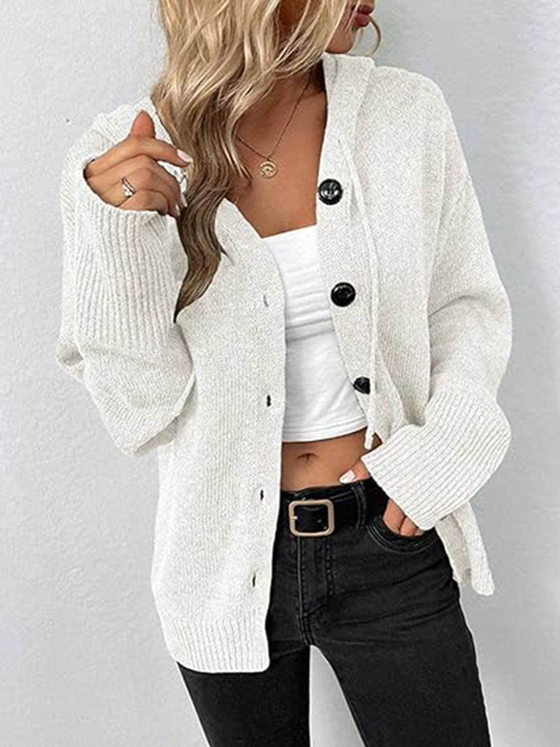 Honeybee Mumford's Button Up Drawstring Long Sleeve Hooded Cardigan