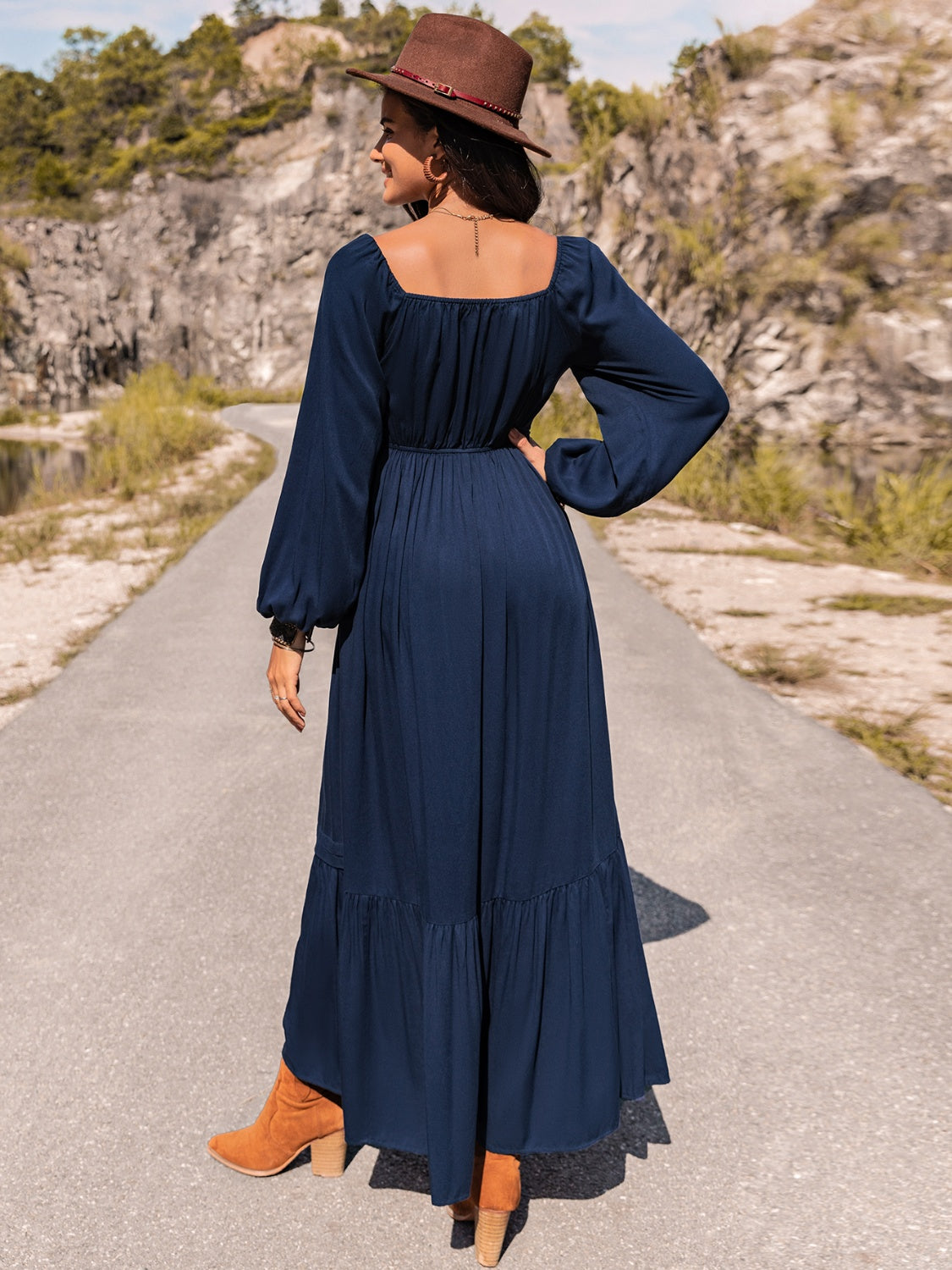 Honeybee Mumford's Long Sleeve Lace Trim Maxi Dress