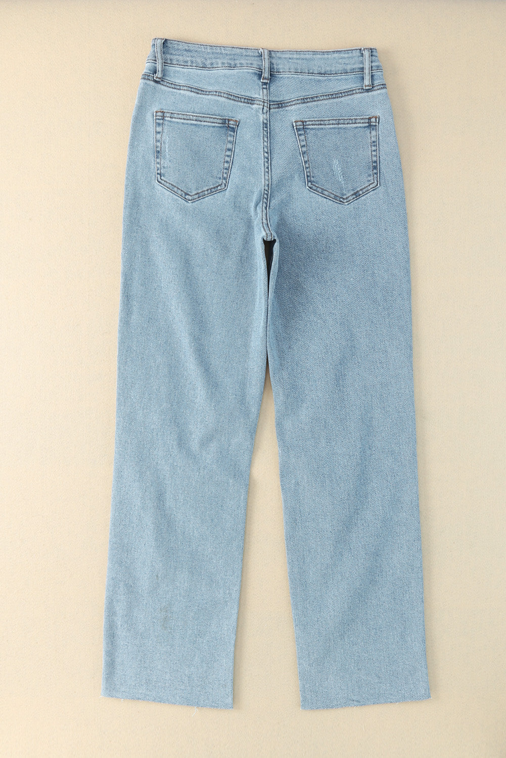 Honeybee Mumford's Sky Blue Distressed Frayed Hem Holed Straight Leg Loose Jeans