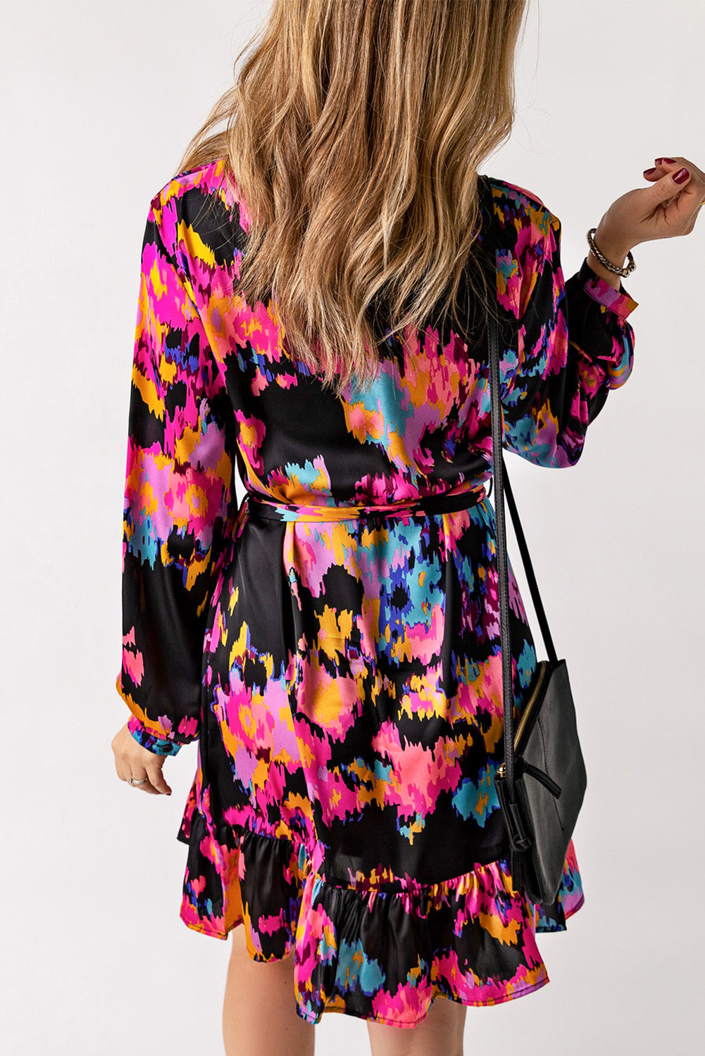 Honeybee Mumford's Casual Abstract Print Belted Ruffle Hem Dress