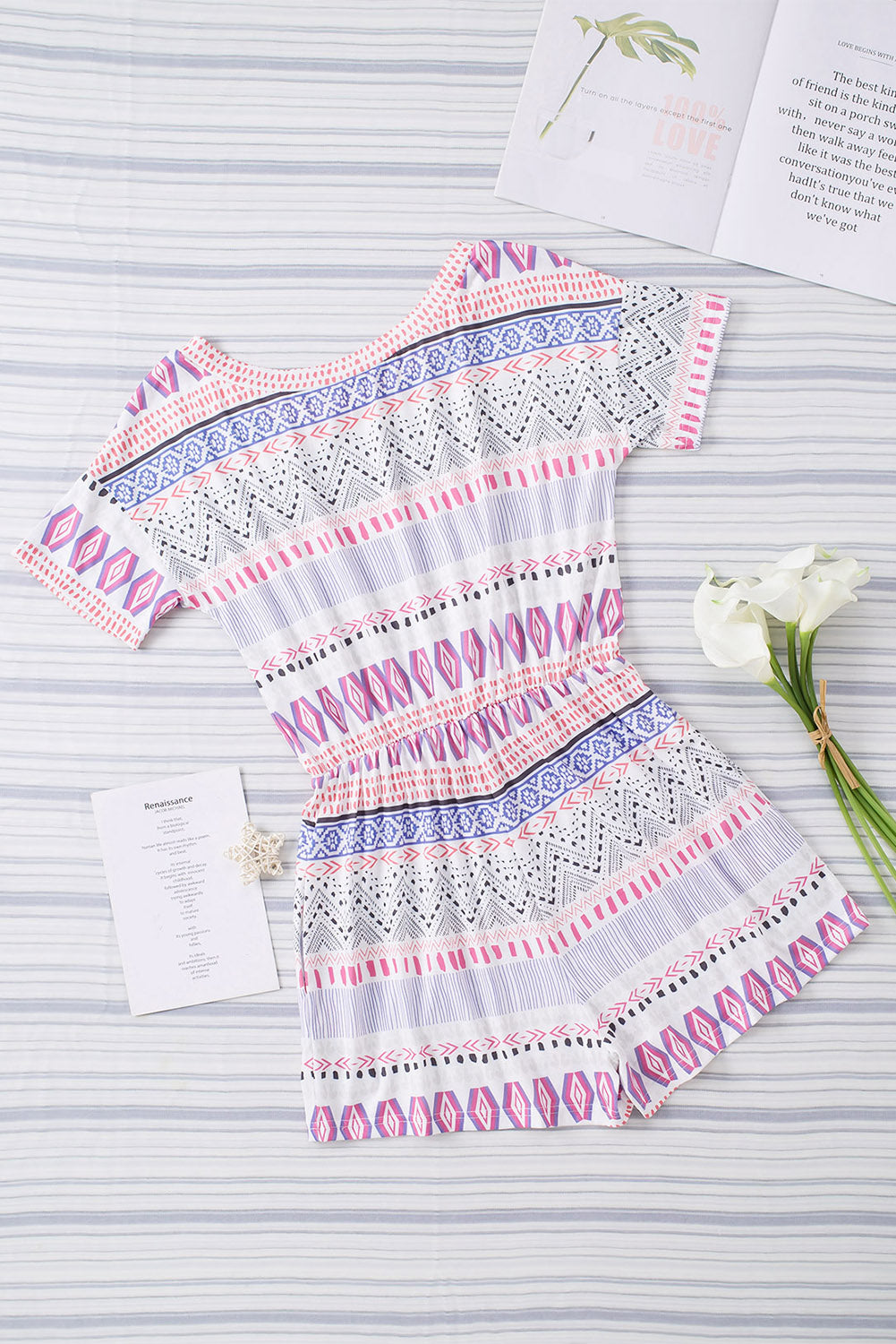 Honeybee Mumford's Multicolor Aztec Print Short Sleeve Romper