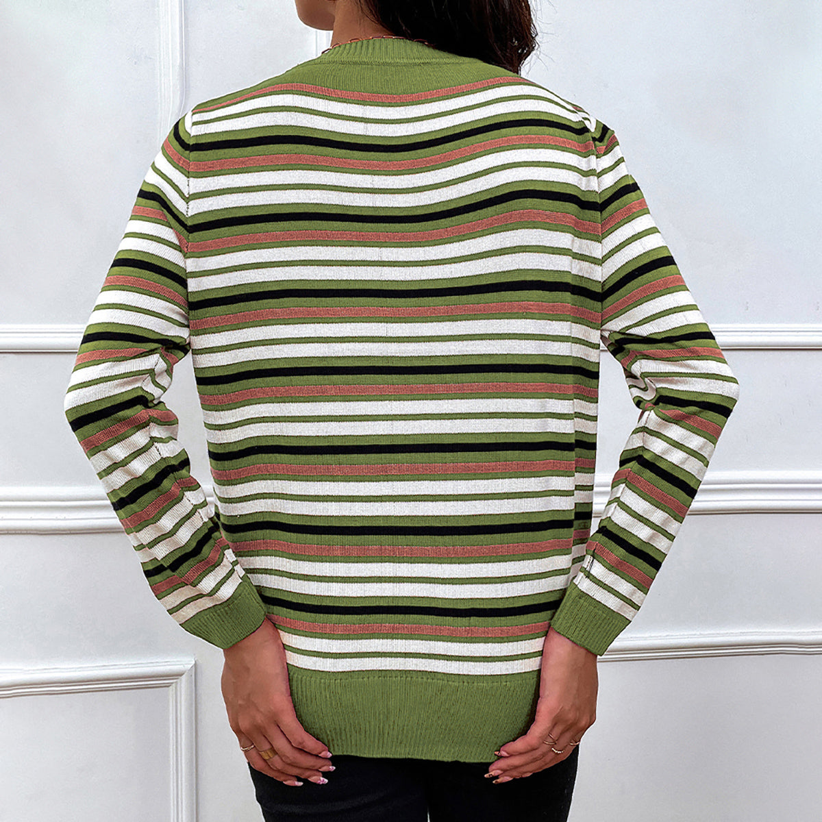 Honeybee Mumford's Striped Round Neck Long Sleeve Sweater