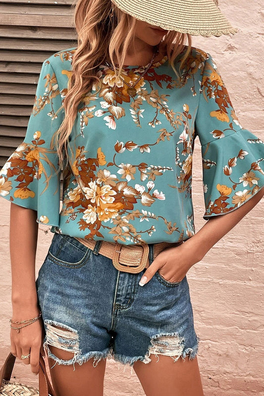 Honeybee Mumford's Printed Round Neck Half Sleeve Blouse