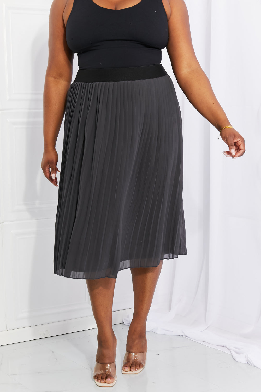 Honeybee Mumford's Full Size Romantic At Heart Pleated Chiffon Midi Skirt