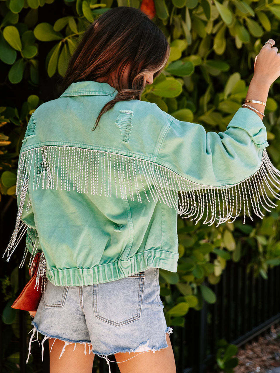 Honeybee Mumford's Fringe Detail Long Sleeve Denim Jacket