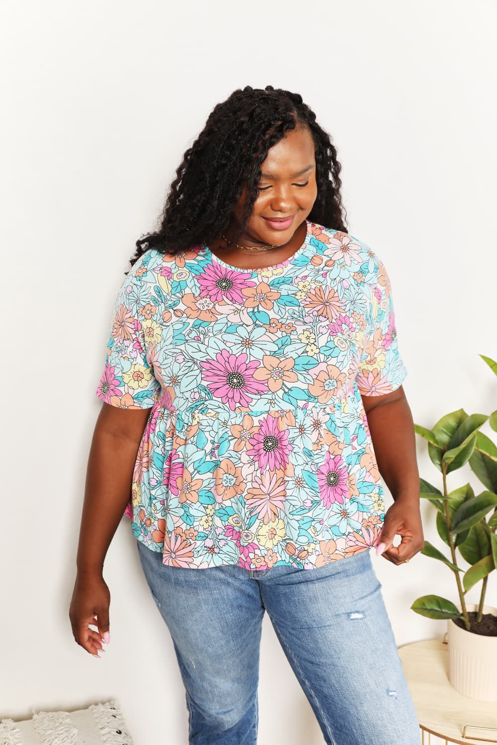 Honeybee Mumford's Floral Round Neck Babydoll Top