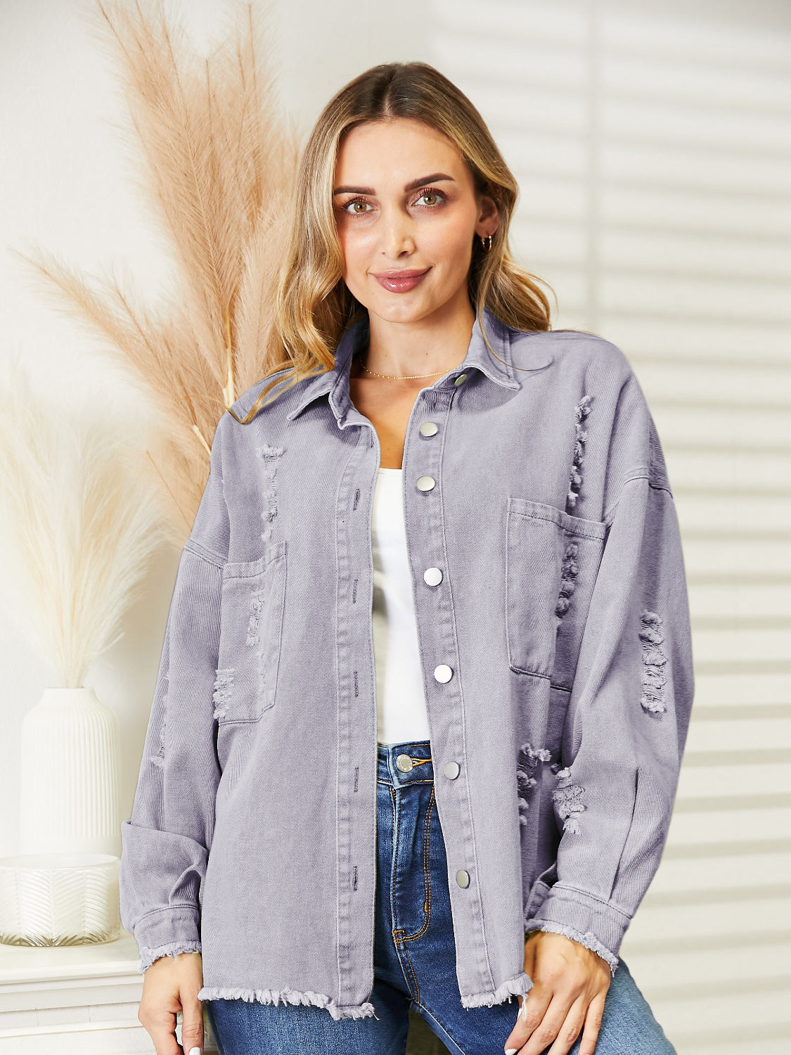 Honeybee Mumford's Distressed Raw Hem Denim Jacket