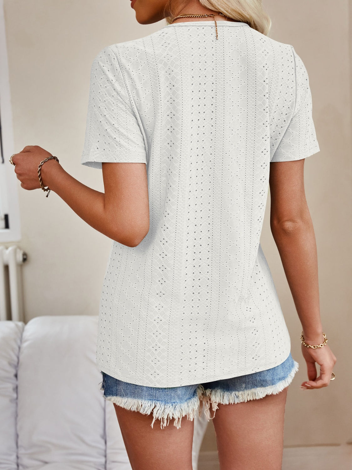 Honeybee Mumford's Eyelet V-Neck Short Sleeve Top