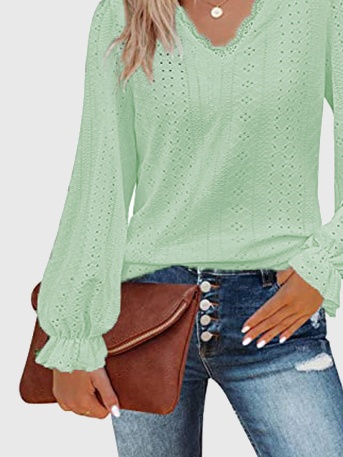 Honeybee Mumford's Eyelet V-Neck Flounce Sleeve Blouse