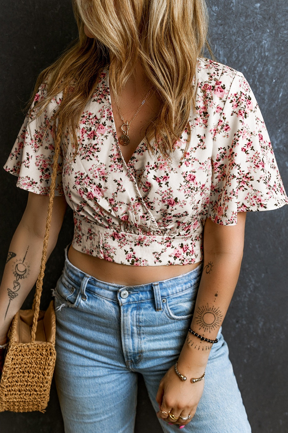 Honeybee Mumford's Printed Surplice Half Sleeve Blouse