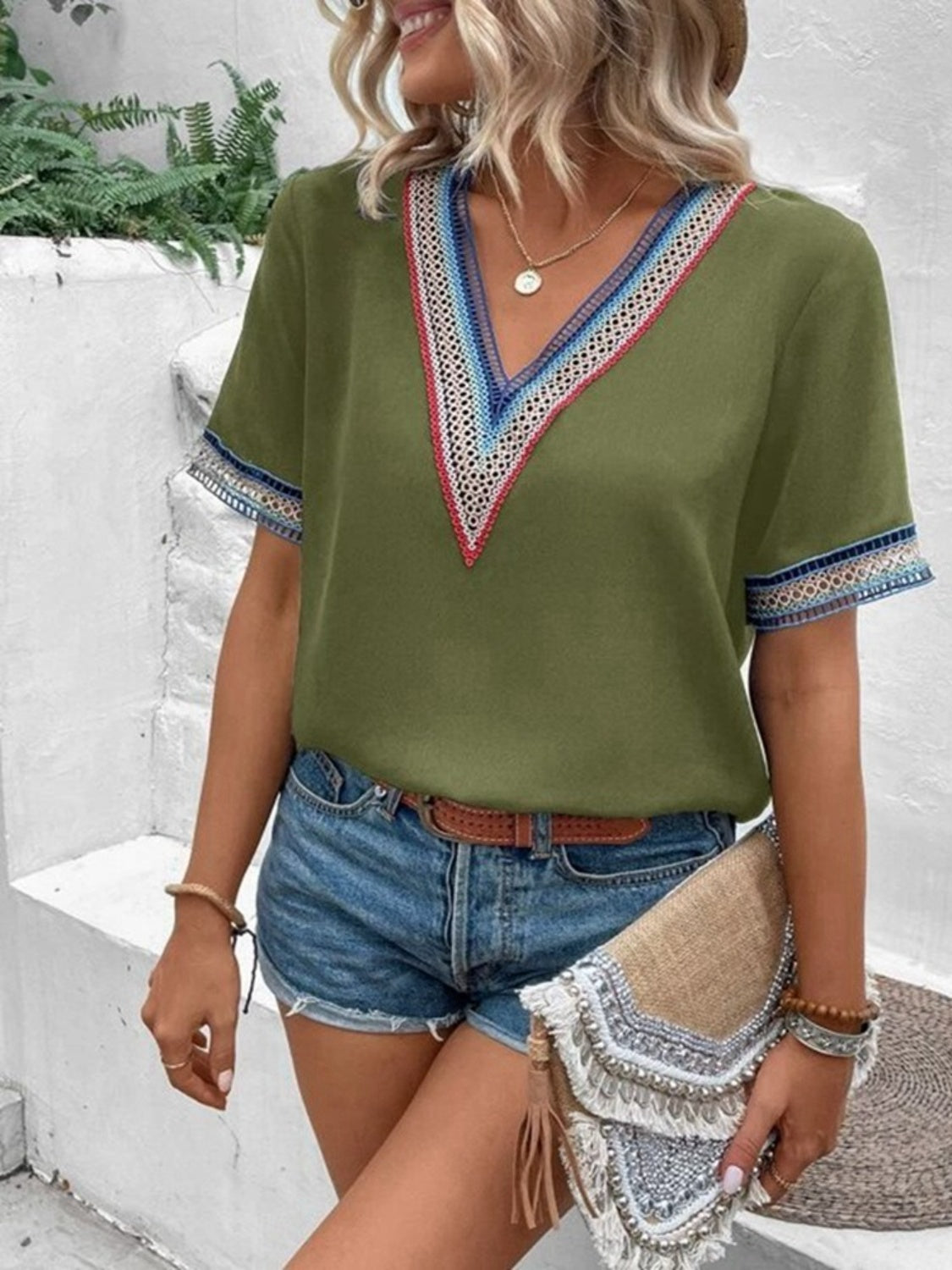 Honeybee Mumford's V-Neck Short Sleeve Blouse