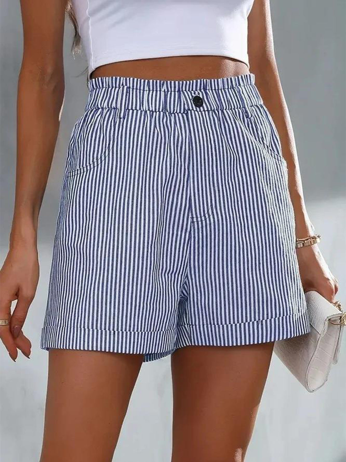 Honeybee Mumford's Full Size High Waist Striped Shorts