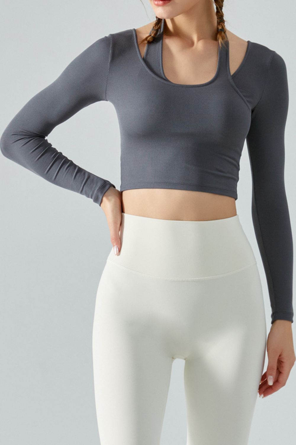 Honeybee Mumford's Halter Neck Long Sleeve Cropped Sports Top