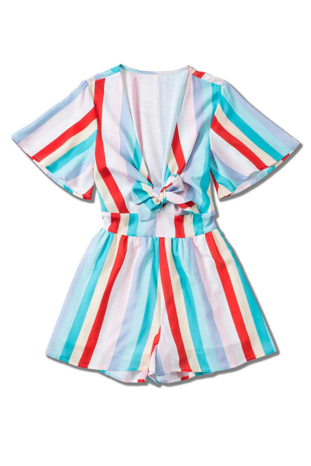 Honeybee Mumford's Multicolor Stripe Print Tie V Neck Flowy Romper