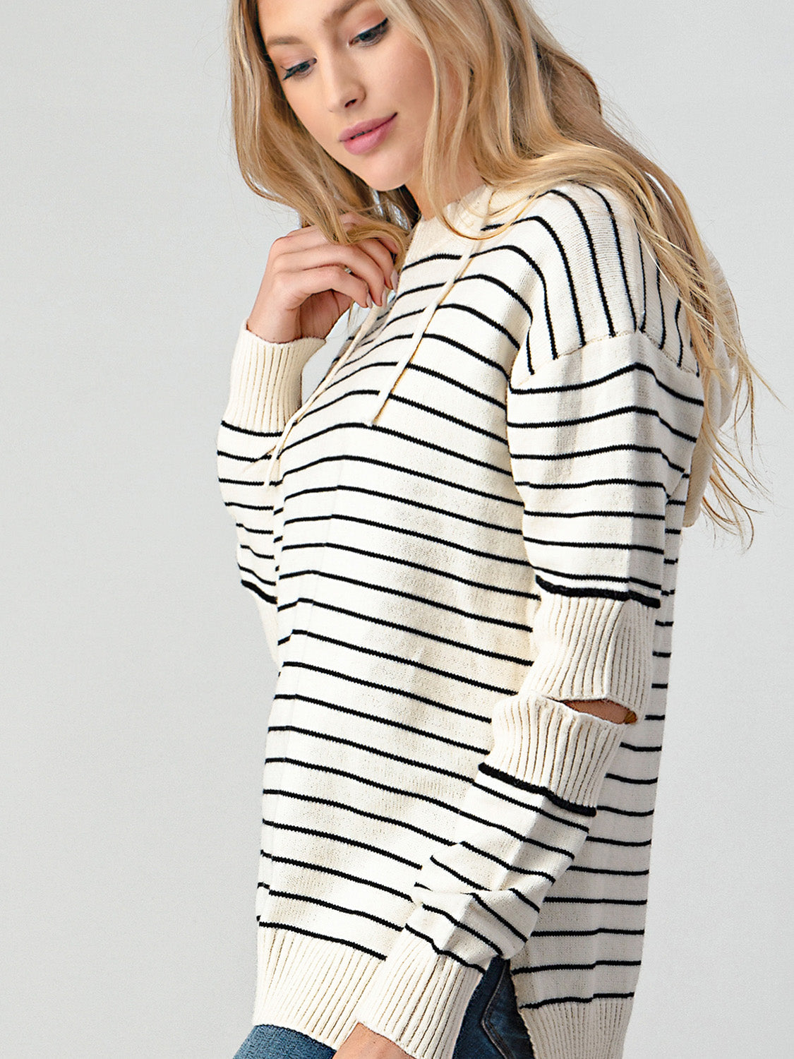 Honeybee Mumford's Striped Cutout Slit Sweater