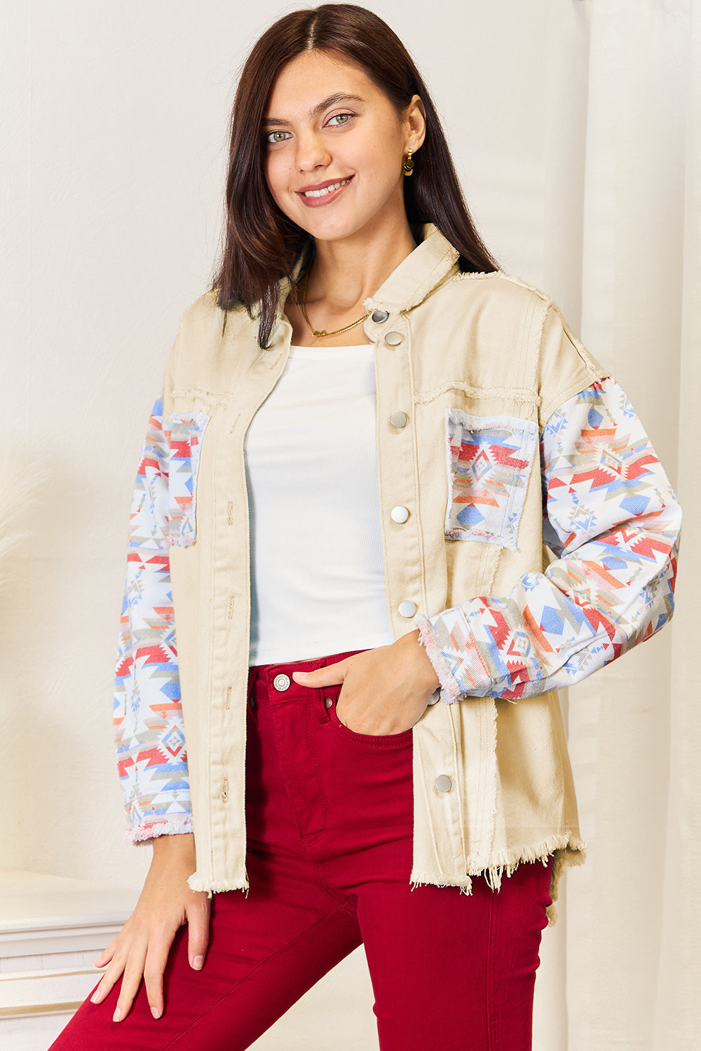 Honeybee Mumford's Buttoned Collared Neck Denim Jacket