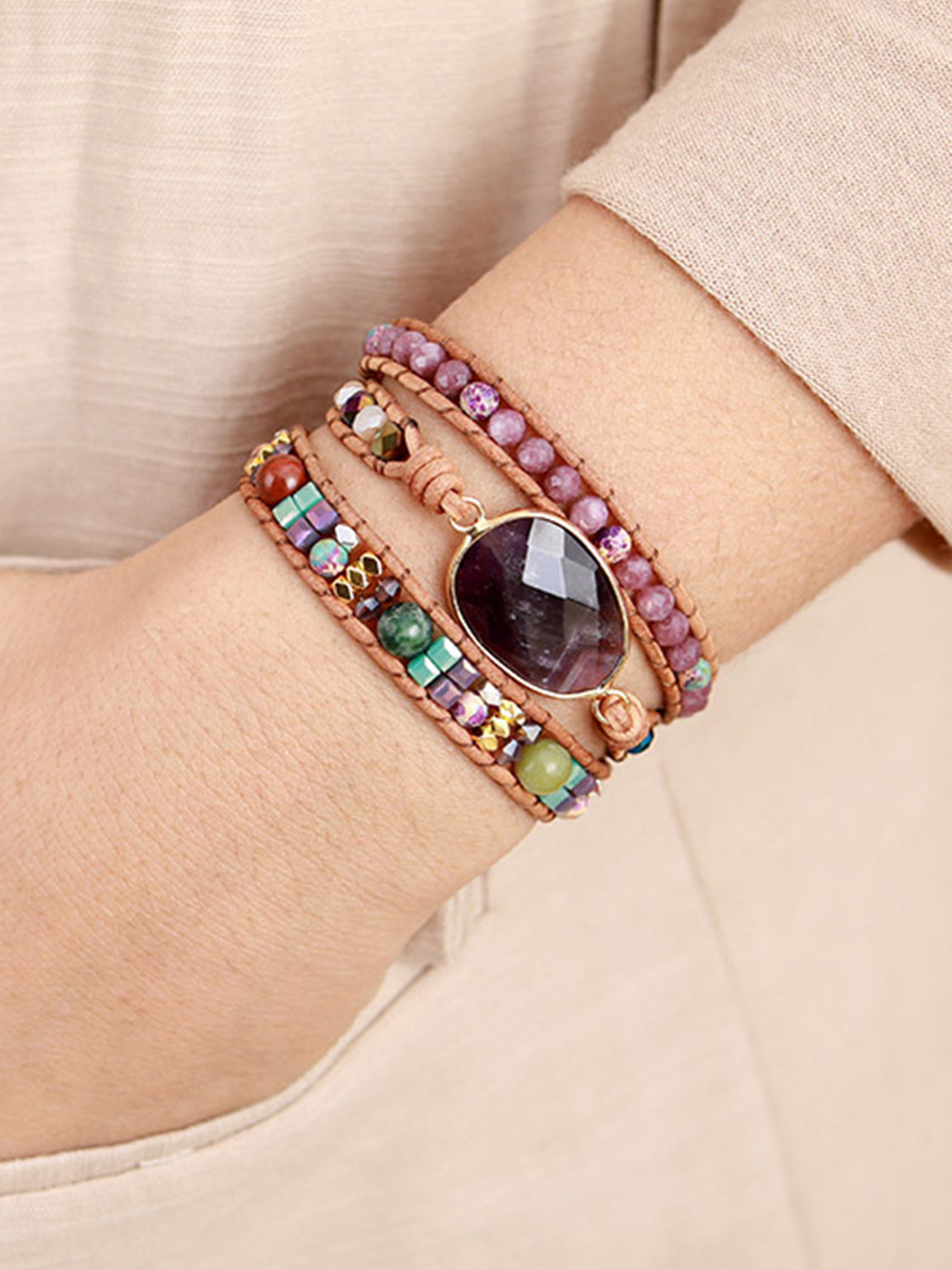 honeybee Mumford's Triple-Layer Amethyst Bracelet