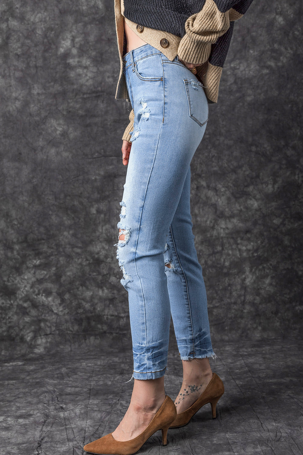 Honeybee Mumford's Light Blue Vintage Distressed Ripped Skinny Jeans