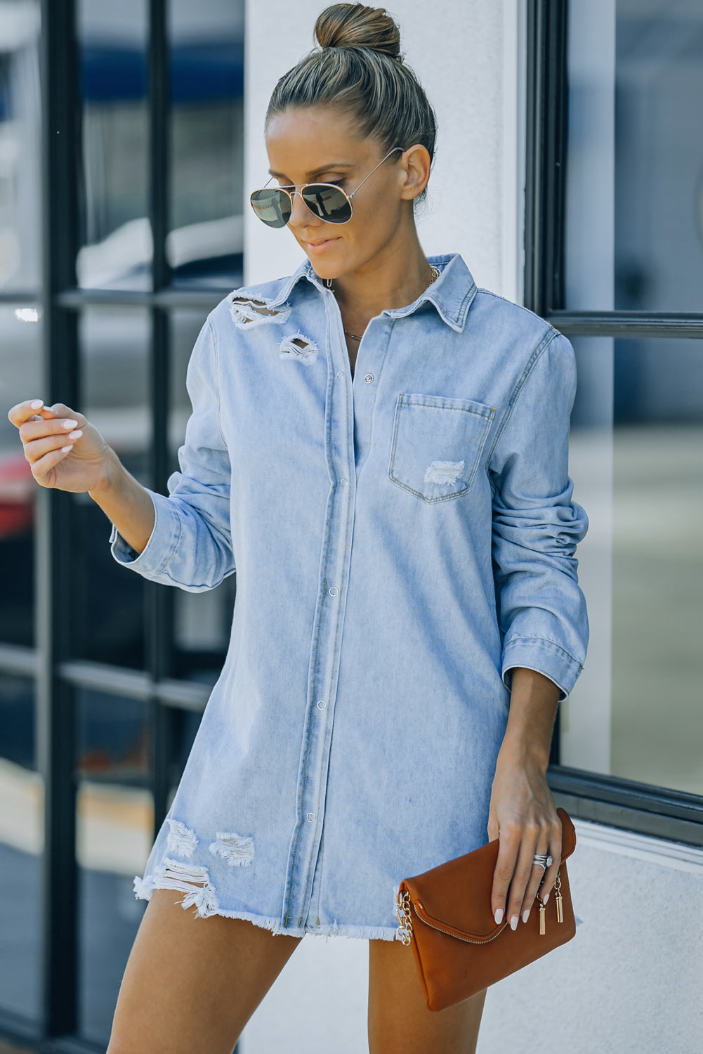 Honeybee Mumford's Distressed Snap Down Denim Jacket