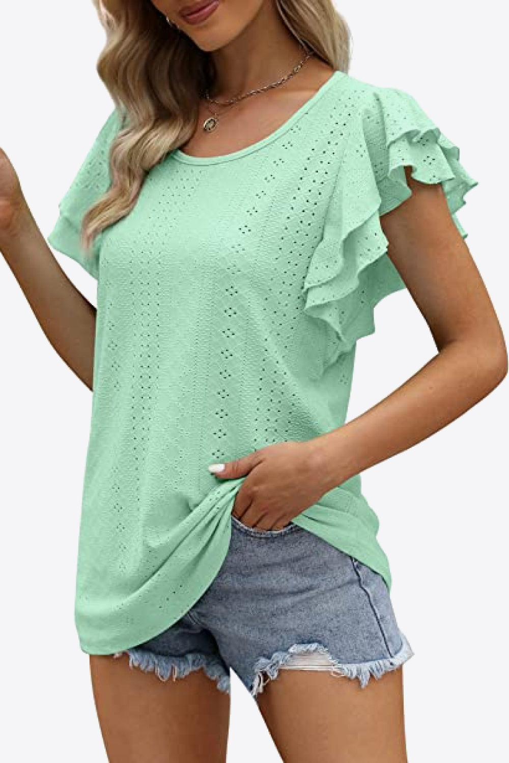 Honeybee Mumford's Round Neck Layered Flutter Sleeve Blouse