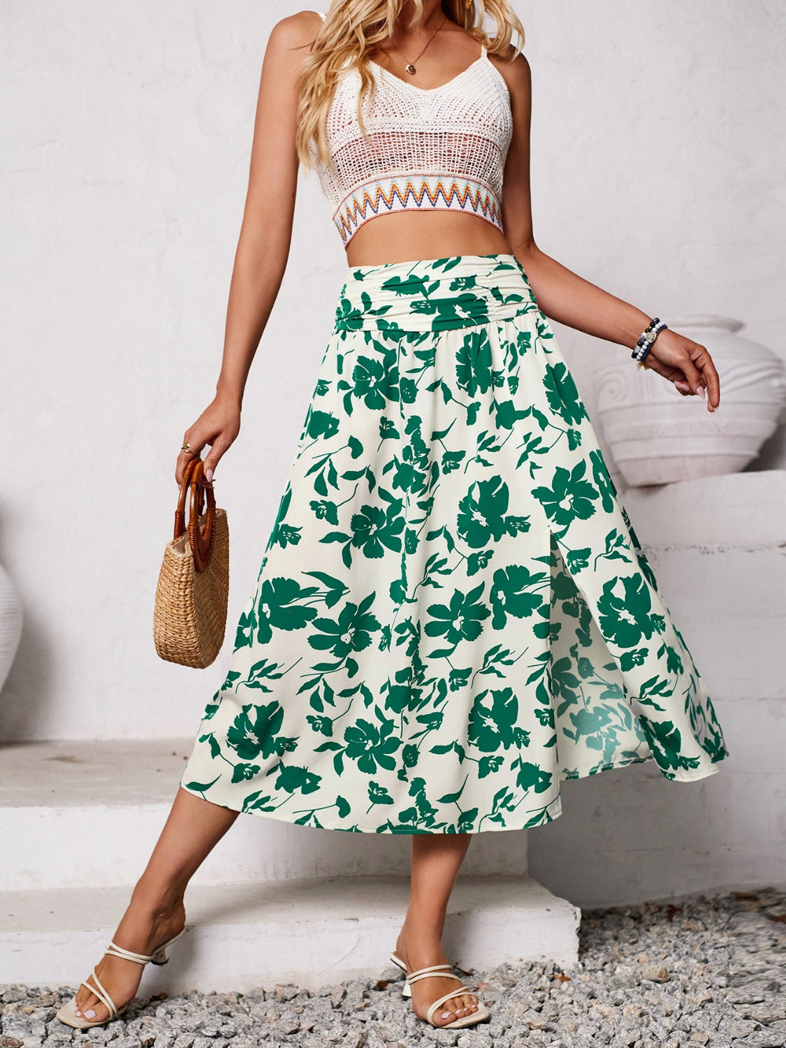 Honeybee Mumford's Slit Printed Midi Skirt