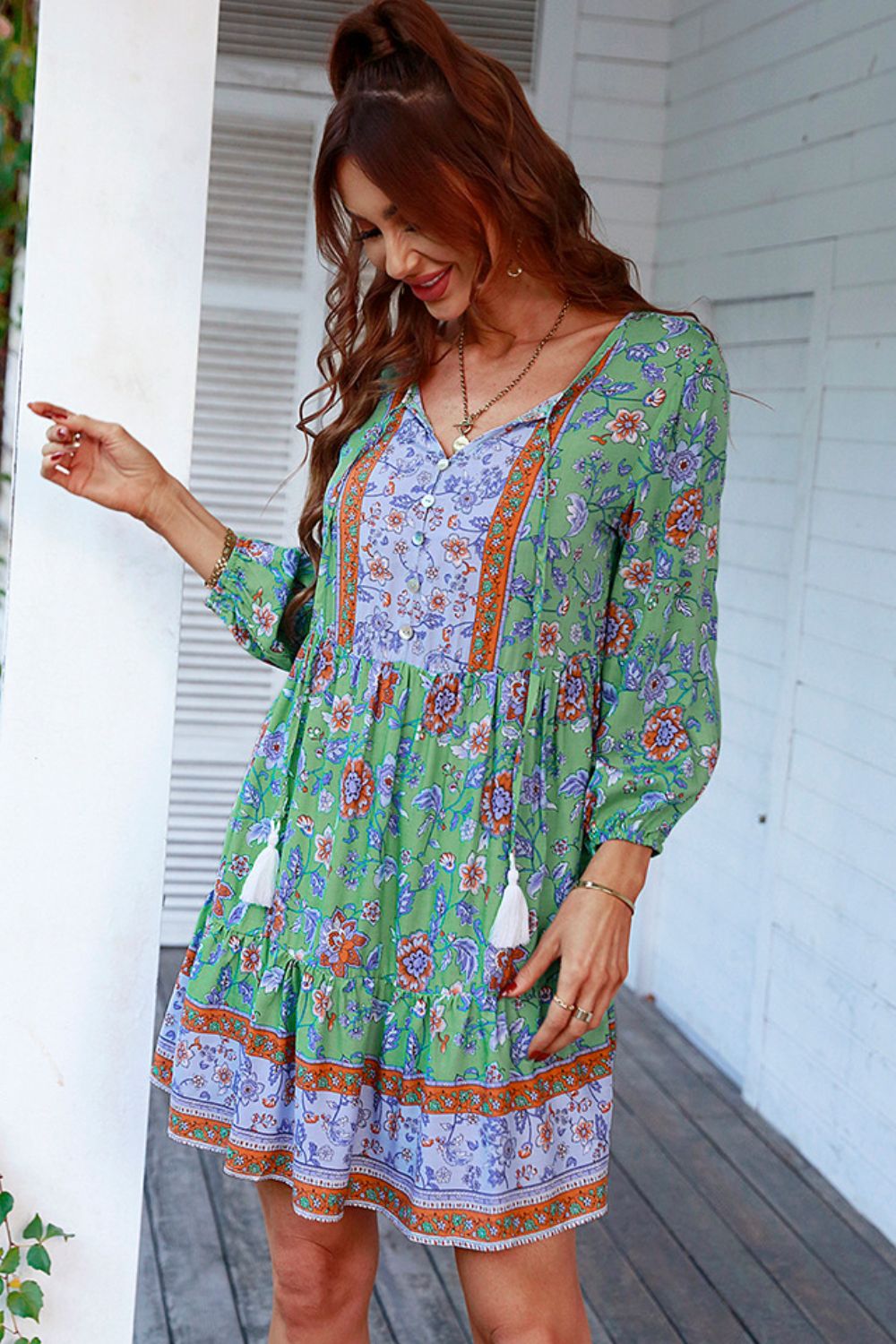 Honeybee Mumford's Floral Tied Balloon Sleeve Mini Dress