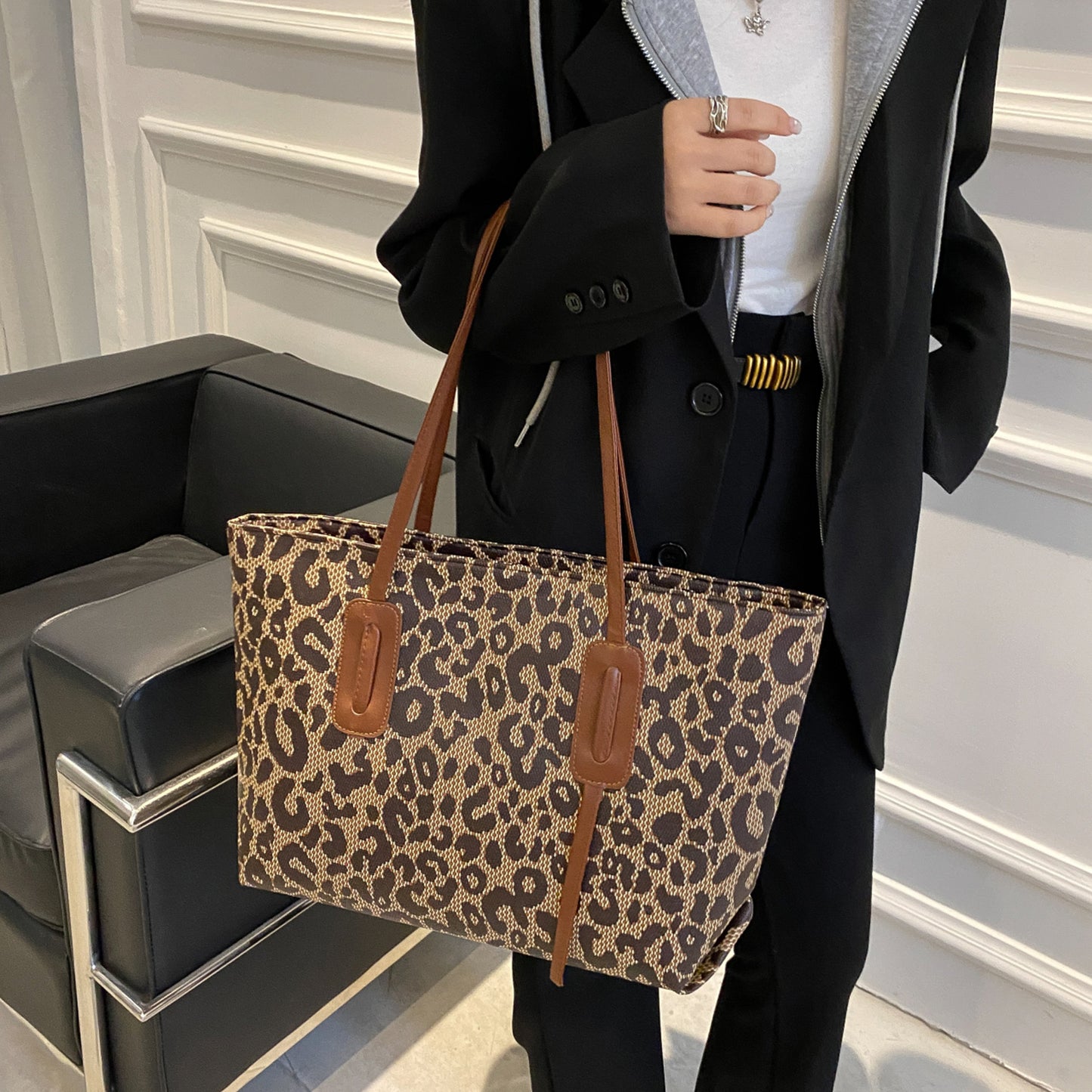 Honeybee Mumford's Leather Leopard Tote Bag