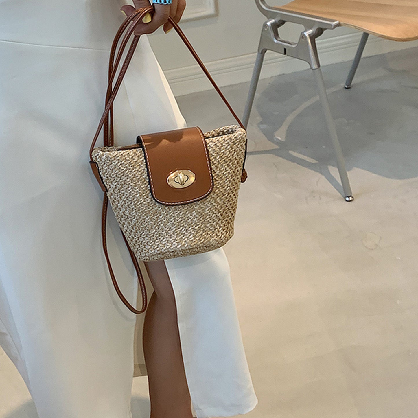 Honeybee Mumford's Straw Braided Crossbody Bag