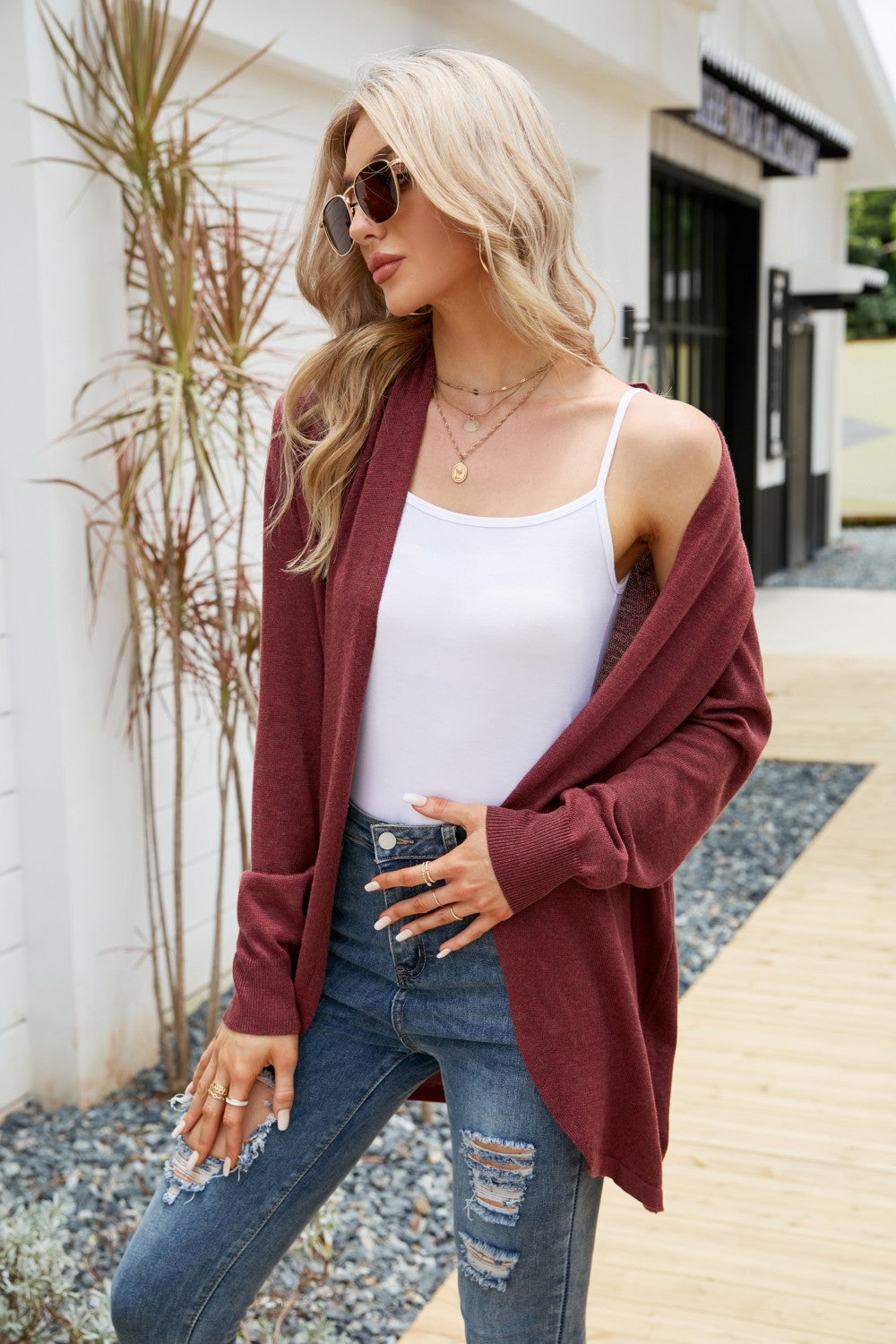 Honeybee Mumford's Open Front Long Sleeve Longline Cardigan