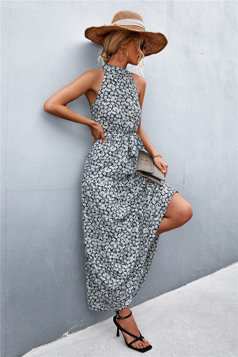 Honeybee Mumford's Printed Sleeveless Tie Waist Maxi Dress