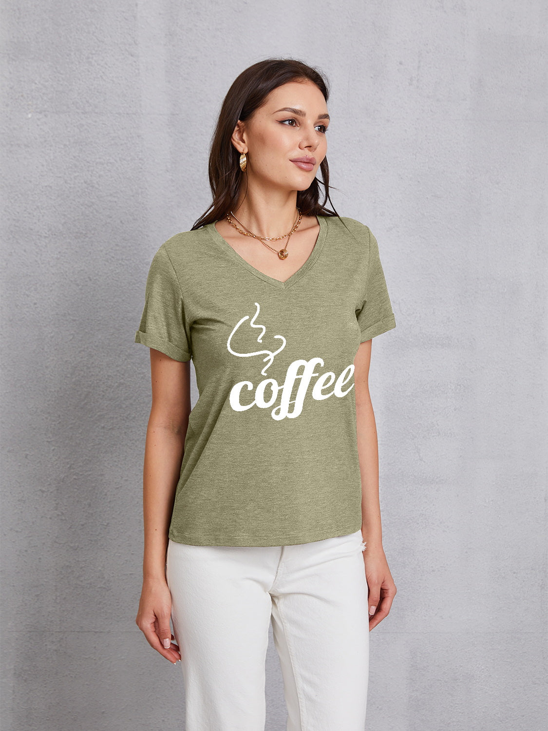 Honeybee Mumford's COFFEE V-Neck Short Sleeve T-Shirt