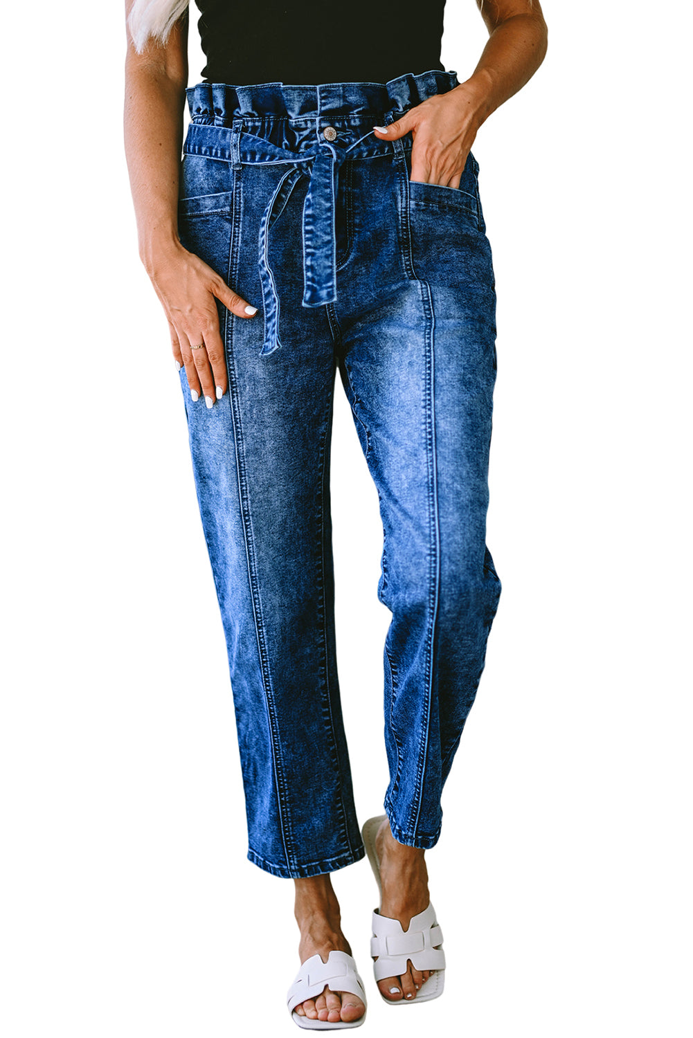 Honeybee Mumford's Blue Seamed Stitching High Waist Knot Skinny Jeans