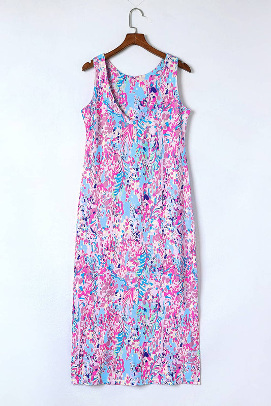 Honeybee Mumford's Purple Abstract Floral Print Sleeveless Maxi Dress