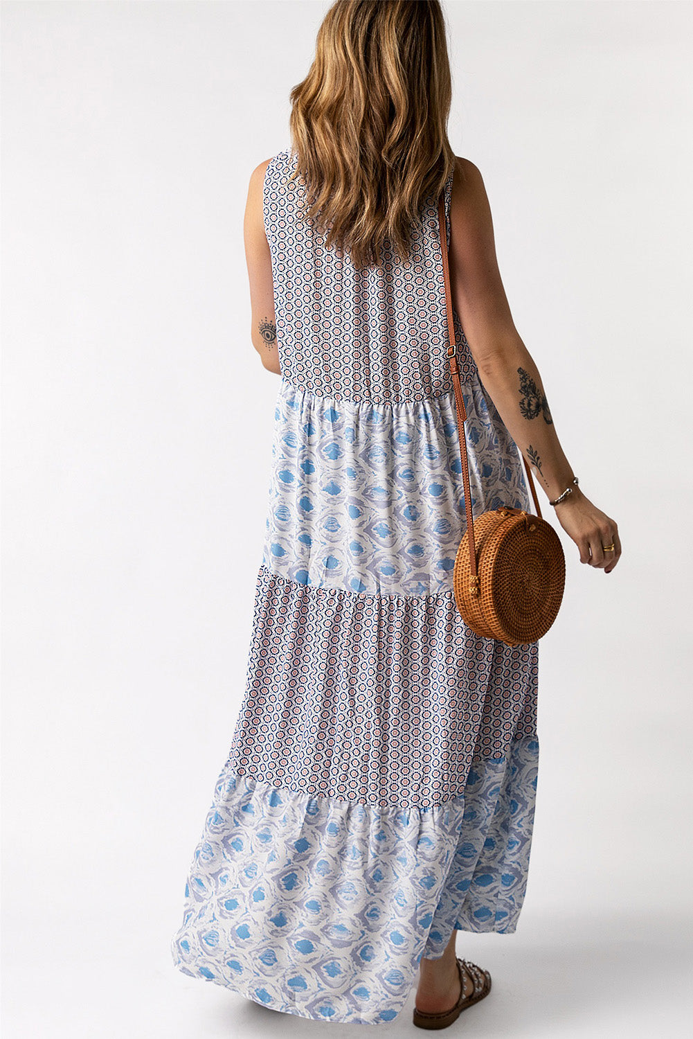 Honeybee Mumford's Mixed Print Tie-Neck Sleeveless Maxi Dress